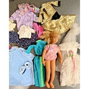 Vintage Mattel 1986 Hot Looks 18" Fashion Doll Blonde outfits wedding dress comb